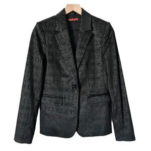 Alice + Olivia Elyse Brocade Jacquard Velvet Print Blazer Jacket Black Sz Medium